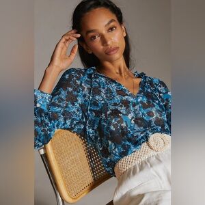 Anthropologie Blue Floral Blouse
